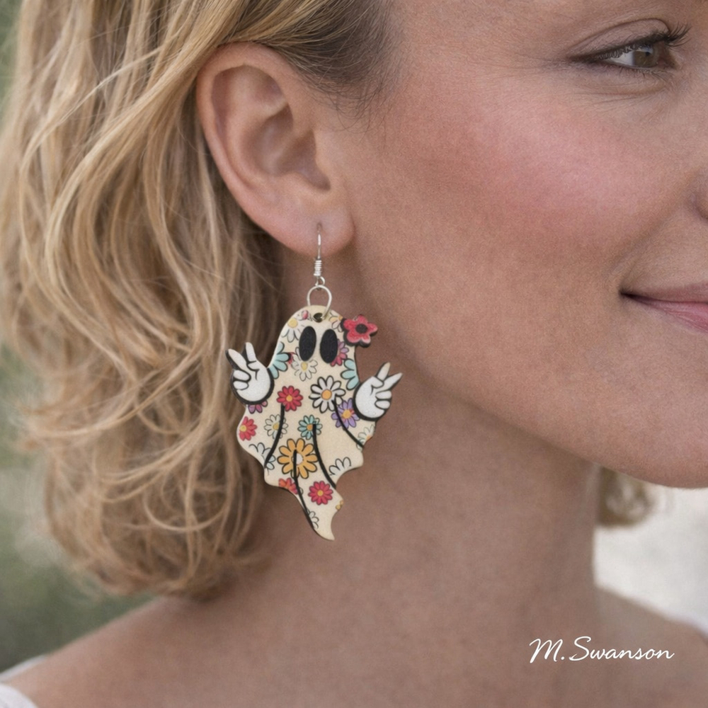 Colorful Floral Ghost Earrings Lightweight Boho Design